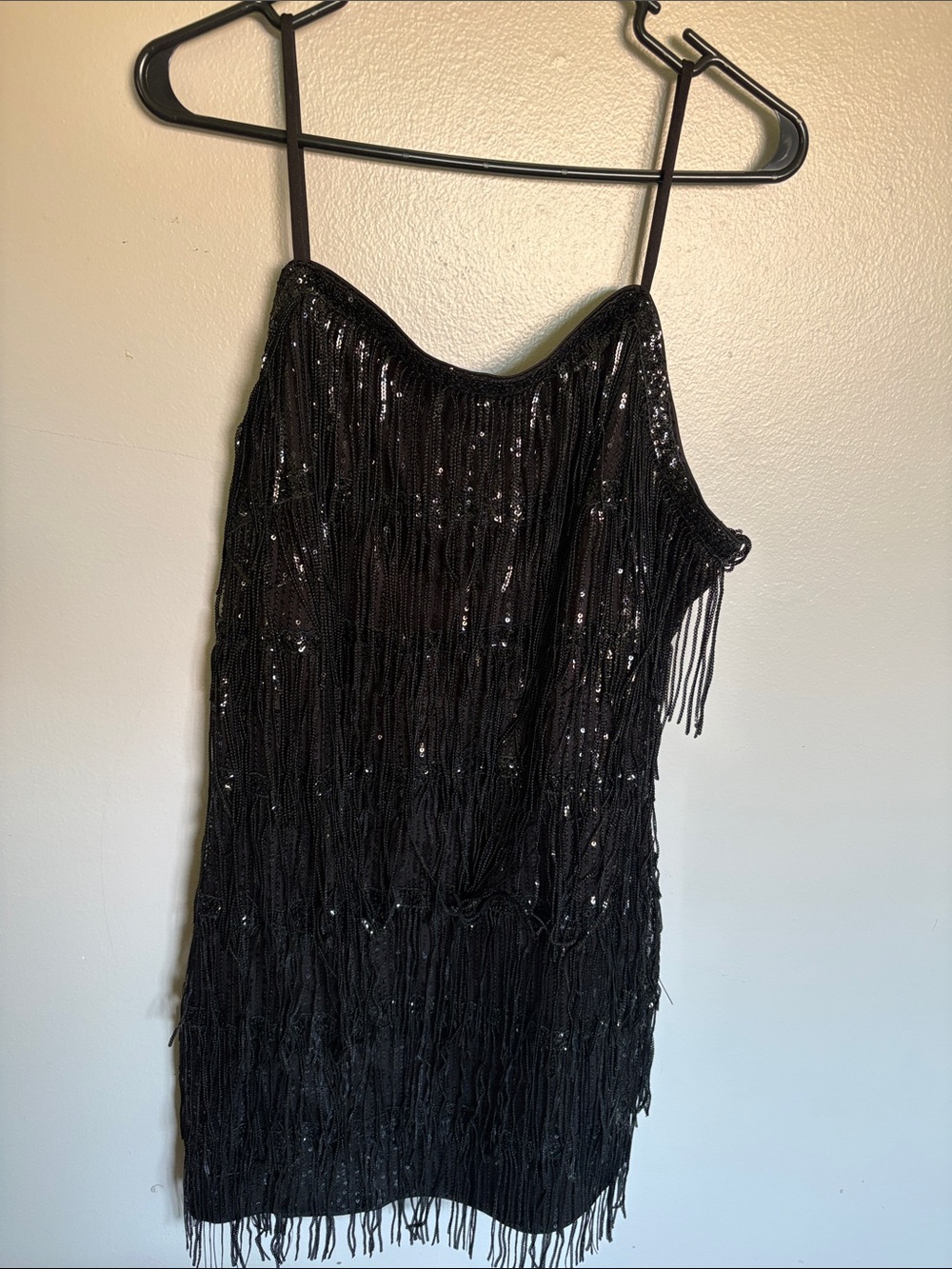 Black Beaded Fringe Slip Dress